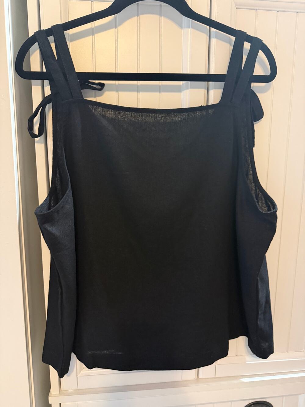 NWT DKNY 100% linen tie-strap camisole top black XL NWT